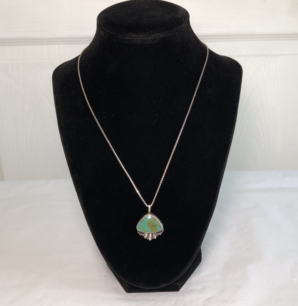 Vtg Navajo Royston Turquoise 925 silver Pendant and necklace Southwestern boho